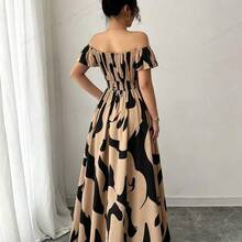 Nuevo vestido largo casual elegante con hombros descubiertos para mujeres AG - Caqui - Ver 3