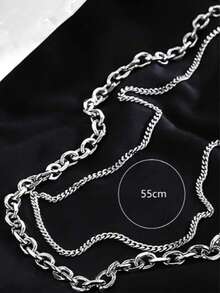 1pc Couple Minimalist Double Layer Hip-Hop Men's Necklace, Vacation Casual Jewelry Accessory - Silver - View 3