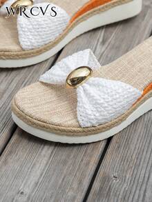WRCVS White Thick Sole Woven Strap Sandals Summer Sandals Rope Sole Stylish Vacation Sandals Metal Buckle Decor Lightweight Shoes Bohemian Style Platform Shoes Big Butterfly Sexy Shoes - White - View 7