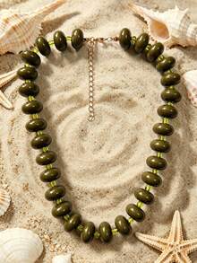 1pc European And American Bohemian Acrylic Round Flat Bead & Seed Bead Beaded Necklace For Women, Summer Beach Vacation - Handmade Abacus Bead Necklace - View 6