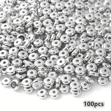 100-200pcs/Pack 4mm 6mm CCB Charm Spacer Beads, Silver Bead Wheel, Flat Round Loose Beads For DIY Jewelry Making Materials Accessories - Silver - View 12