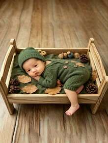 Newborn Photography Small Bed, 100 Days Prop, Vintage Style Baby Bed, Studio Assistant, Detachable Prop, Baby Full Month Wooden Bed, Welcome Baby Party Gift, Baby Gift, Baby Room Decor - Multicolor - View 2