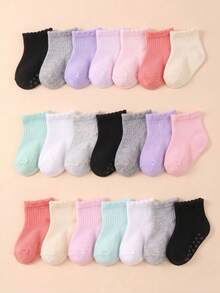 10 Pairs Random Infant Ankle Socks, Suitable For Baby, Non-Slip Design, Baby Socks, Newborn Socks, Toddler Socks, Infant Socks, Party Favors For Kids - Multicolor - View 2
