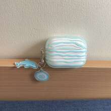 Korean Style Minimalist Premium Blue Striped + Dolphin Pendant Compatible With Apple AirPodsPro3 Case/AirPodsPro2 Case/AirPodsPro Case/AirPods4 Case/AirPods3 Case/AirPods2 Case/Fashionable Women's Earphone Case/Minimalist Earphone Case/Apple Earphone Case/Apple Earphone Cover - Baby Blue - View 8