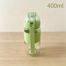 1 pieza Botella de agua con tapa abatible para beber directamente, diseñada para estudiantes, a prueba de fugas y fácil de limpiar, con asa portátil incorporada, adecuada para la escuela y camping al aire libre - Verde - Ver 9