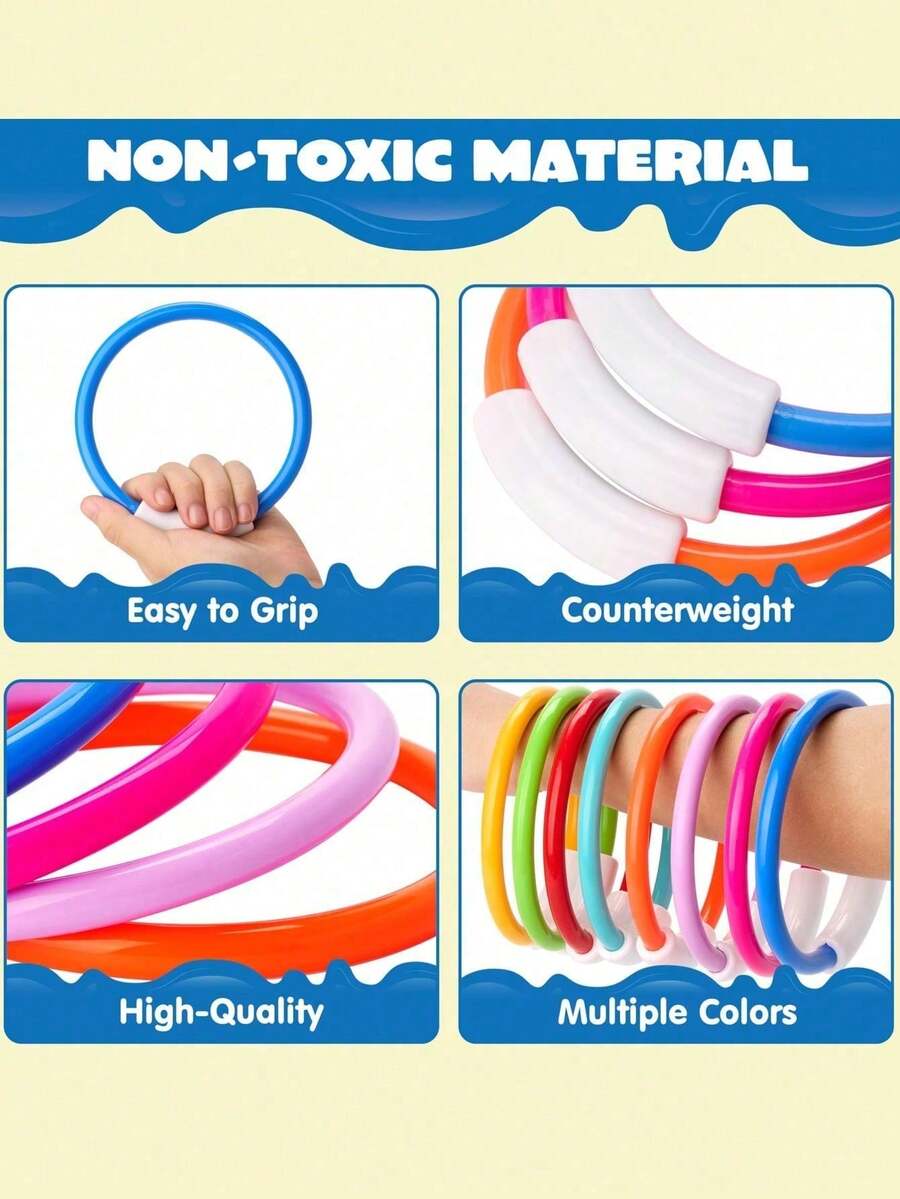 8-1 piezas Anillos de buceo coloridos, juguetes de entrenamiento para piscina sumergibles y de lanzamiento, regalos para juegos de fiesta de piscina de verano - Múltiples estilos - Ver 1