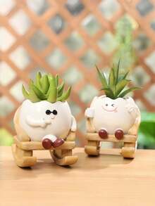 Resin Rocking Chair Succulent Planter With Coffee-Shaped Smiling Face Design, Suitable For Desk Decor, Garden/Country Potted Plants, Outdoor Gardening Decor And Patio Decor - A - View 6