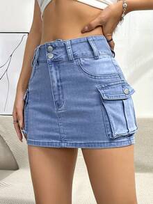 Women's Denim Mini Skirt - Black - View 7