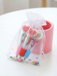 Cute Heart-Shaped 4-In-1 Multi-Color Ballpoint Pen, Children's Cartoon Retractable Multi-Color Pen, Birthday And Kids Party Gift Set - Multicolor - View 2