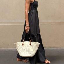 dagjydgfyja Vestido bohemio de mujer con tirantes finos, espalda descubierta y volantes en el bajo, de unicolor, ligero y transpirable, perfecto para vacaciones, ocio y actividades al aire libre, elegante para fiestas de verano - Rojo - Ver 4