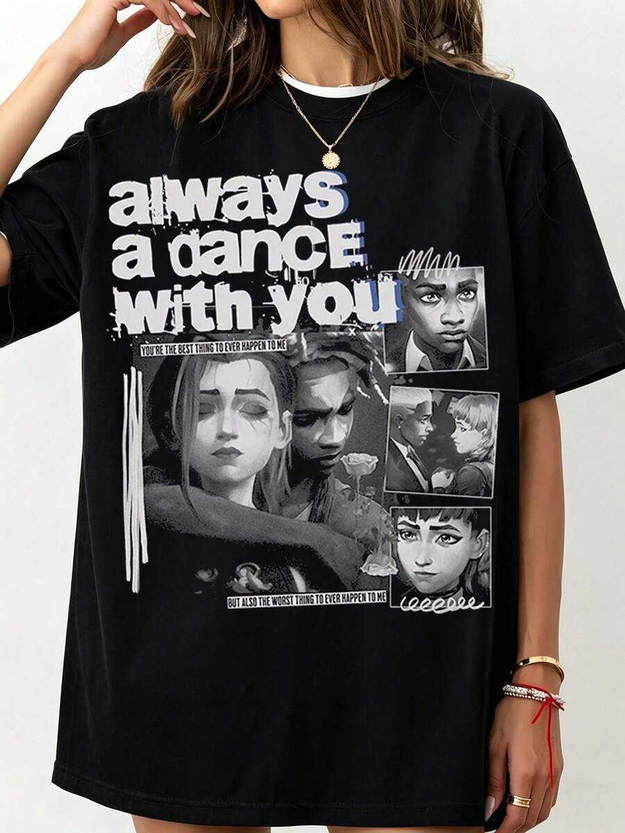 JINX & EKKO Crew-Neck Printed Men's Fashion Short-Sleeved Sports T-Shirt - Black - View 1
