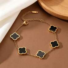 Bộ vòng tay hoa tai hình cỏ bốn lá bằng thép không gỉ đánh bóng thủ công 18K, không gây dị ứng, phù hợp với trang phục hàng ngày của phụ nữ, trang sức quà tặng - Nhiều màu - Xem 3
