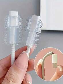 Juego de protectores de cable ondulados, protector de cable de poliuretano termoplástico (TPU), accesorios de protección de cables, sin batería requerida, adecuado para teléfono, protector de cable de datos - Blanco - Ver 1