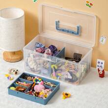 Multifunctional Home Storage Box For Tea Sets, Hair Accessories, Cosmetics, Transparent Divided Compartments With Lid And Handle Design - Decorative Display Prop - New Best Seller - New Hot Item - New Popular Product - Multicolor - View 2