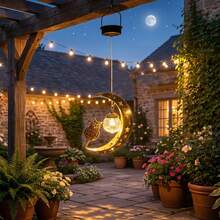 Outdoor Hanging Solar Light, Cute Owl Design, Moon And Star Projection Light, Iron Art Decoration, Suitable For Porch And Lawn - Owl Chandelier - View 1