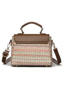 Retro Minimalist Printed Crossbody Bag With Adjustable PU Strap, Flap Closure, New Year - Maroon - View 8