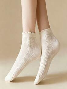 6 Pairs Women's Short Socks, Comfortable Versatile Twisted Cable Knit Cuff, Autumn/Winter Style - Multicolor - View 3