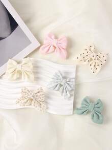 4pcs Polka Dot Plaid Bow Hair Clips, Non-Damaging Anti-Slip Side Clips, Gentle Korean Style Versatile Daily Hair Accessories - Mixed color - View 8
