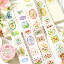 1 Roll Die-Cut Washi Tape, Grass & Wood Notebook Series Fresh Style Hand-Drawn Illustration Fruit & Plant Pattern Tape, Suitable For DIY Decoration Collage Stickers For Journals, Photo Albums, Scrapbooks, Easy Tear No-Cut Student Note Marking Base Stickers, Ins Style Salt-Series Journal DIY Border Stickers, Student Stationery Back To School Essential - 1 Roll - View 2