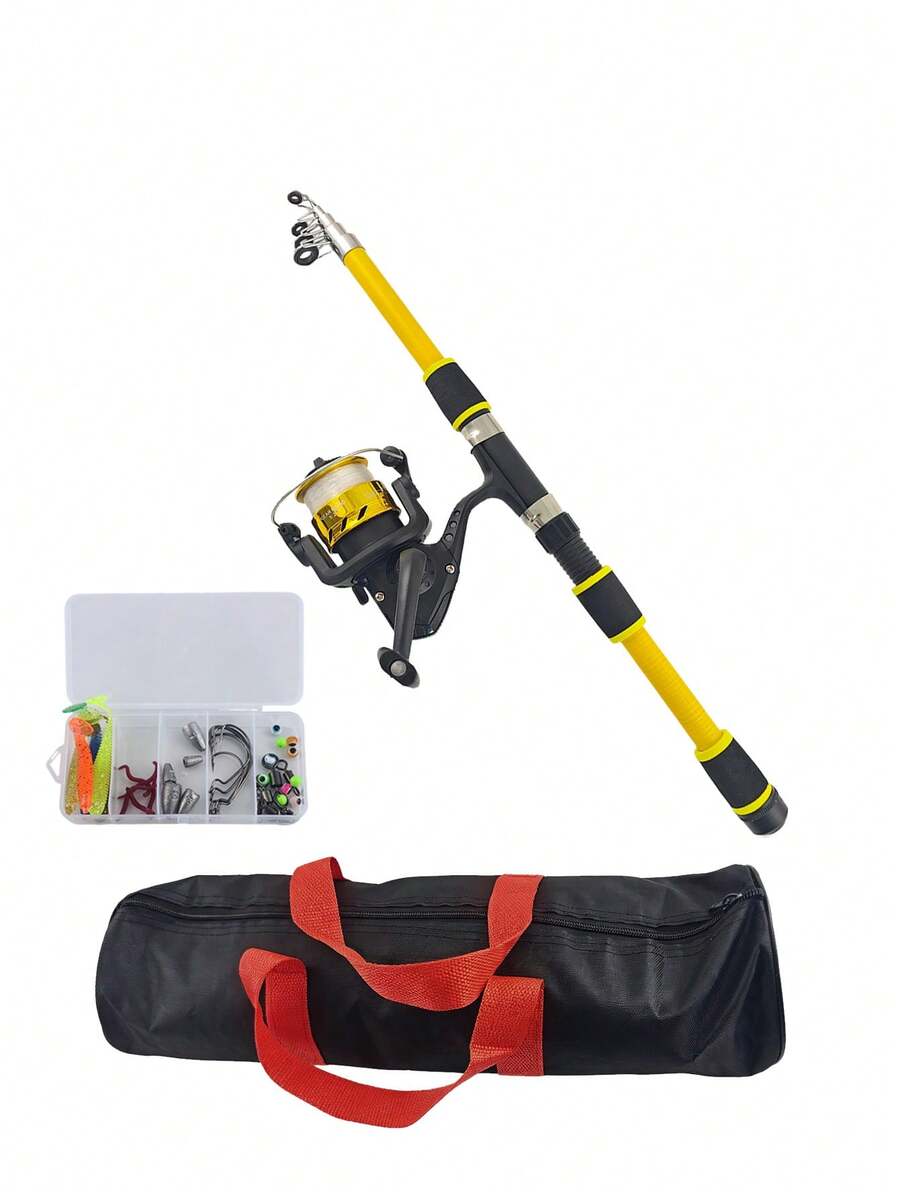 Lure Sea Fishing Casting Rod Full Set With Bag, Equipped With Fishing Rod, Fishing Reel, Fishing Line, Fishing Lures And Accessories - Yellow - View 1
