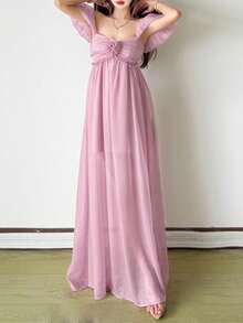 Top Dazzle Women's Elegant Strapless Long Cami Dress With Bow Detail, Sleeveless Backless Sexy Party Dress, Semi-Sheer Formal Gown - Purple - View 8
