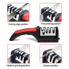 1pc 3-Step Kitchen Sharpening Stone Ceramic Knife Sharpener Tool Boxed Set - Black and Red - View 8