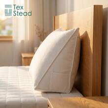 1pc Reading Pillow With Pocket, Triangular Wedge Bed Backrest Support Pillow, Premium Striped Design, Soft Lumbar Support Pillow, Suitable For Reading Or Watching TV - White - View 2
