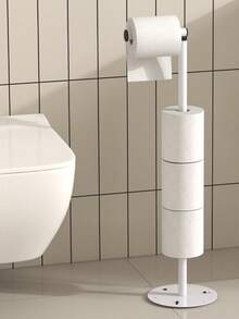 1pc Modern Freestanding Toilet Paper Holder, Iron Bathroom Paper Towel Rack With Spare Roll Storage, Black/White/Gold, No Drilling Required, Floor Standing Storage Rack For Small Bathrooms - Multicolor - View 15