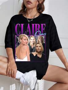 New For 2026: Claire Danes Unisex T-Shirt, Available In Plus Sizes, Vintage Bootleg Style From The 90s, Item Dedicated To Fans Of The Homeland Television Series, Retro Casual Top With Grunge Aesthetic. - 黑色 - 查看 1