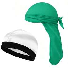 Kit Durag + Wave Cap Branca para Waves Masculino Estilo Hip Hop Streetwear - Verde - Visão 1