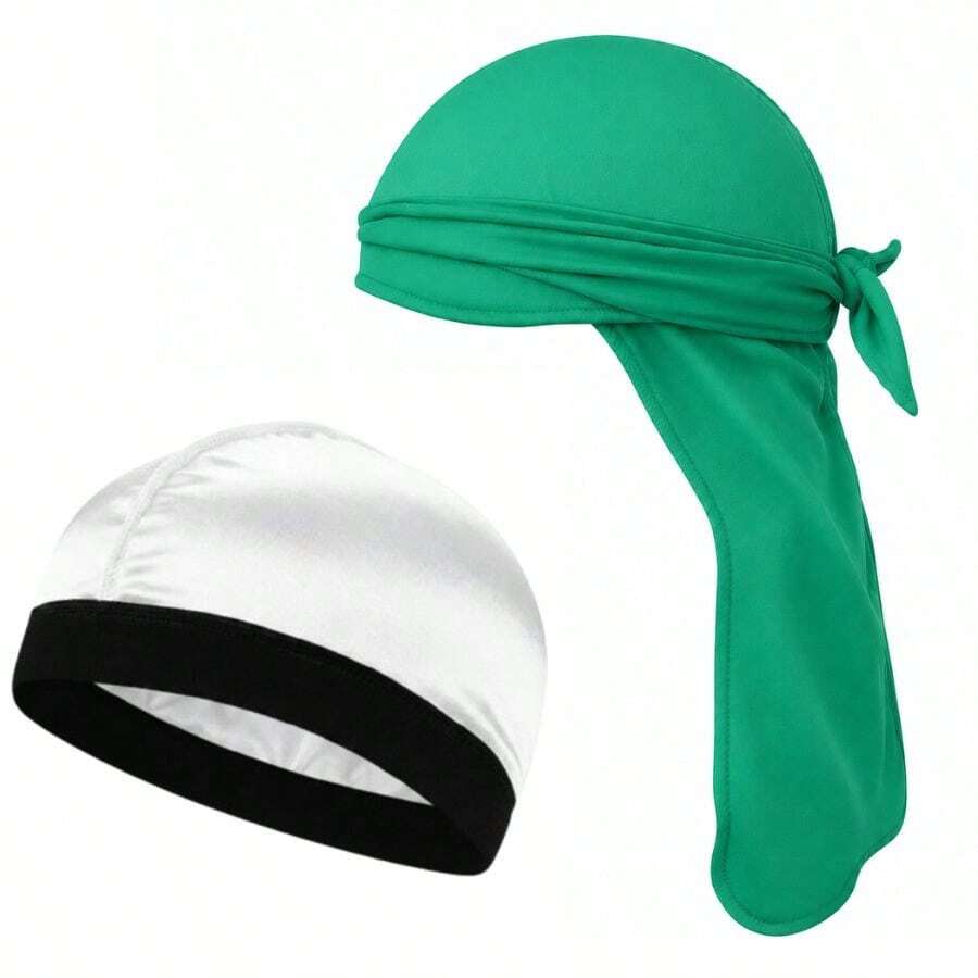 Kit Durag + Wave Cap Branca para Waves Masculino Estilo Hip Hop Streetwear - Verde - Visão 1