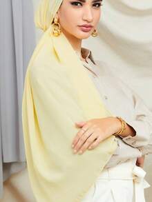 1pc Women's Solid Color Casual Scarf Headscarf Summer Basic Wrap Head Cover Breathable Comfortable Scarf Shawl For Daily Wear - Lemon Yellow - View 2