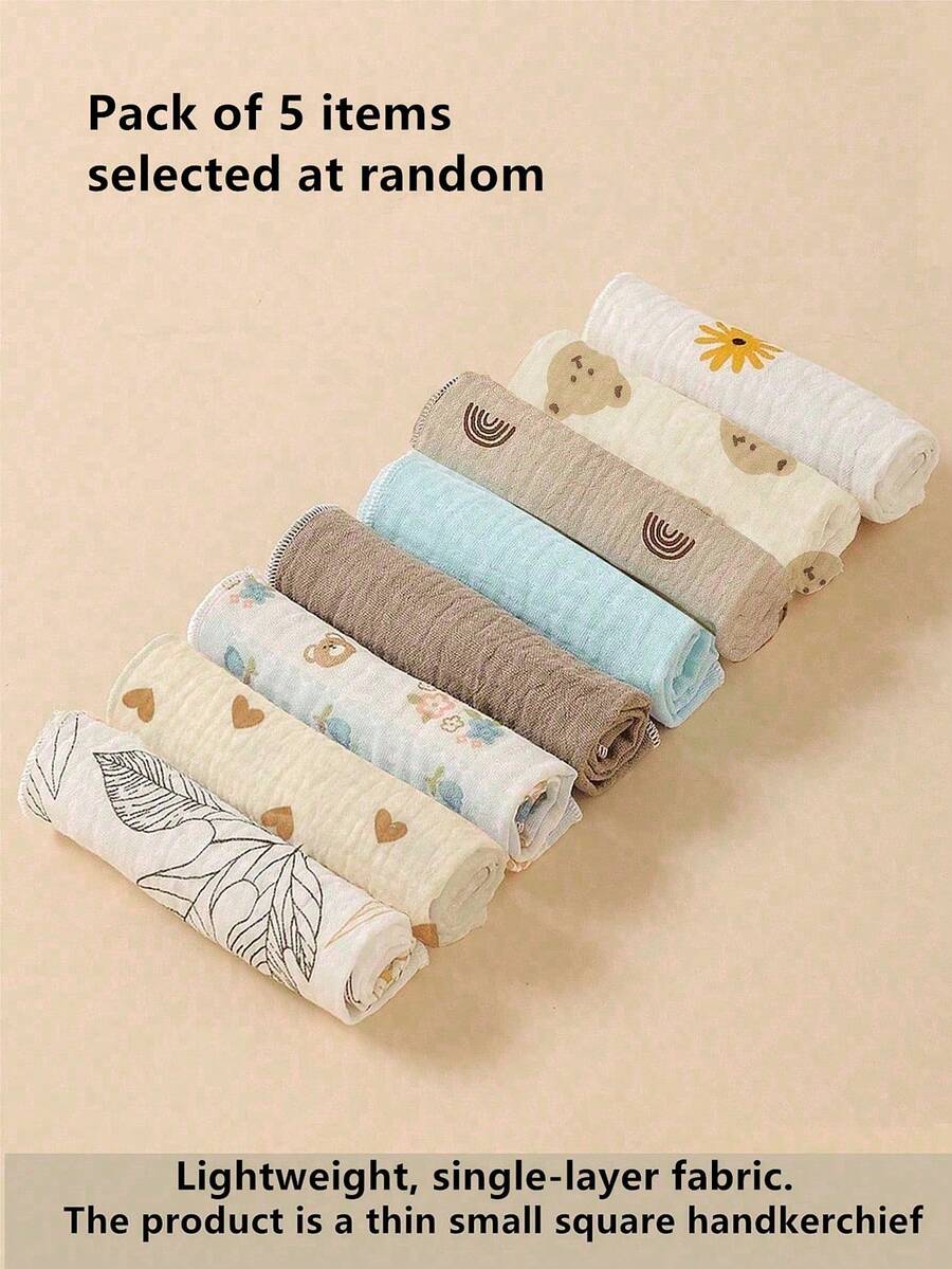 Set de 5 baberos/paños para alimentación/paños de eructos surtidos para bebé - Multicolor - Ver 1