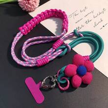 1 pieza Cordón para teléfono trenzado de 2 hebras con diseño floral y empalme de 3 vías, ajustable, de doble uso como bolso bandolera y correa de muñeca, color vibrante, nailon duradero, apto para todos los teléfonos, perfecto para actividades al aire libre, con hebilla de metal, color enviado al azar - Multicolor - Ver 3
