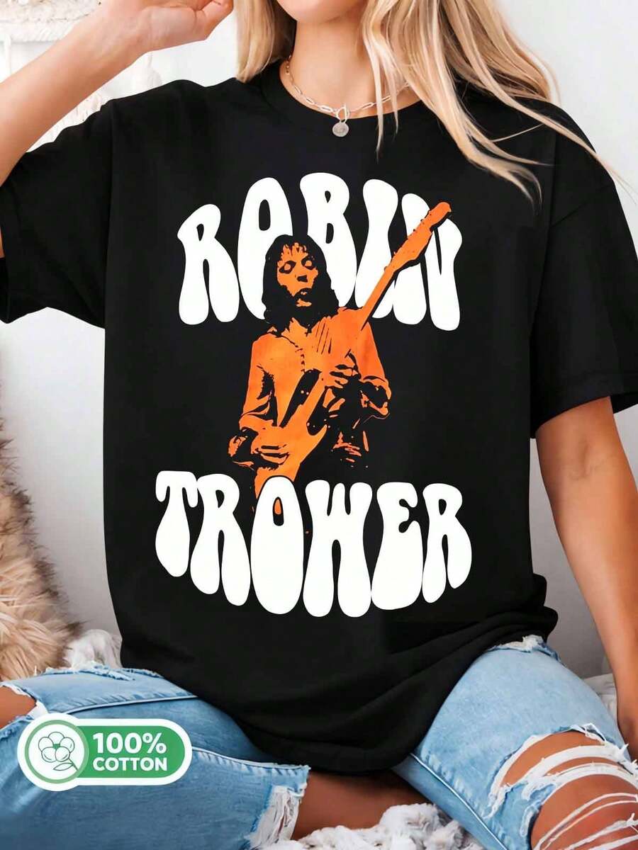 Robin Trower Classic Rock Guitar Retro 70s Style 100% Cotton Music Tee - Black - View 1