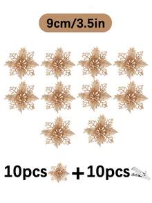 1 件/5 件/10 件/20 件闪光一品红圣诞花，适用于圣诞树和花环装饰，直径 3.5 英寸/5.9 英寸/9.45 英寸（带夹子），圣诞节节日装饰，新年派对用品（颜色：香槟金），圣诞节 - 香檳色 - 查看 14