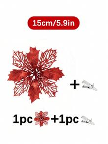 1件/5件/10件/20件 閃亮聖誕花夾飾，適用於聖誕樹裝飾、婚禮與新年派對裝飾、花環，3.5英吋、5.9英吋與9.4英吋花頭，適用於樓梯、窗戶、壁爐與露台 - 紅色 - 查看 18