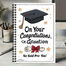 1pc Graduation Season Exclusive Cool Spiral Coil Notebook, Cover With Mortarboard And Scroll, Text "On Your Congratulations On Graduation". 100 Pages Large Capacity, Suitable For Work Records, Study Notes, Diary Writing, Daily Planning, Etc., Birthday, Graduation Gift Choice. - G - View 4