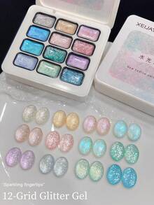 XEIJAYI 12 Colors Glossy Pattern Gel Nail Polish, High Saturation Semi-Solid Nail Gel, Professional Nail Salon Use - Multicolor - View 5