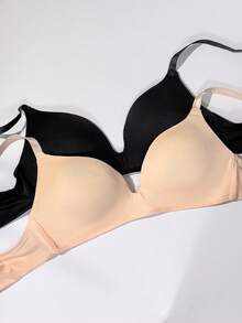 [Suitable For Small Bust] 2pcs/Set Daily Comfortable Wireless Seamless Support T-Shirt Bra - Multicolor - View 4
