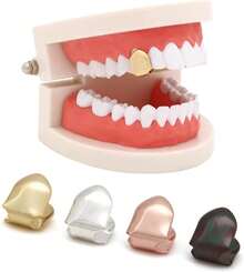 Grillz - 4 parrillas de oro para tus dientes, dientes falsos, bañadas en oro de 18 quilates, boca de Grillz para adolescentes, dorado/plata/oro rosa/negro con dientes de un solo diente, sombrero de - Plateado - Ver 3