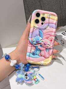 Disney Has Authorized, Phone Case - Chain Set, The Stitch Lilo & Stitch 3D Phone Case Plus A Silicone 3D Stitch Bracelet With Metallic Ring Removable Bracelet, Stitch And Angel Pattern, Compatible With Iphone17/16/15/14/13/12/11/XS/XR/X Plus Pro Max, A Stylish Cartoon Phone Case, The Perfect Gift Choice, Phone Protection, Durable Phone Cover, Great Gift For Friends And Family. - 白色 - 查看 6