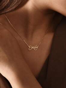 Customized Name Necklace, Personalized Name Pendant Necklace, Women's Necklace, Stainless Steel Jewelry, Customizable Name Pendant, Mother's Day Gift, Father's Day Gift, Summer Jewelry, Graduation Gift - Gold - View 8