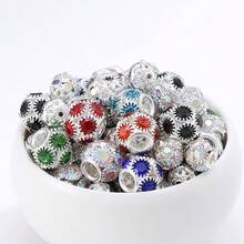 50pcs Shiny Mixed Color Copper Rhinestone Pave Ball Beads, Sparkly Flower Pattern Crystal Spacer Beads For DIY Jewelry Making - Multicolor - View 5
