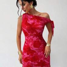 dagjydgfyja  Vestido mini de vacaciones elegante y sexy con hombro asimétrico y floral nuevo para mujer en verano, vestido floral de malla, vestido de cuello asimétrico, ropa de primavera/verano, atuendo de playa, elegante, sexy, vacaciones, playa, Hawái, cita, fiesta, festival de música, vestido de graduación, baile de graduación - Agua verde azul - Ver 6