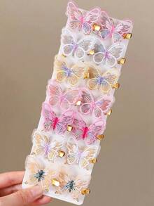 10入女童多色印花蝴蝶髮夾 髮飾頭飾 頂夾 後腦夾 側夾 鱷魚夾 日常使用 - 彩色 - 查看 7