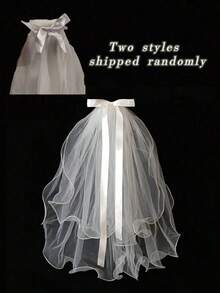2pcs/Set First Communion Veil And Headband Set, Bow Veil, Crystal Crown, Suitable For First Communion Ceremony - Multicolor - View 3