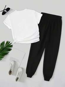 UCJPT Conjunto de mujer de camiseta de manga corta y pantalón largo Deporte Ocio Diario Camiseta con estampa de araña negra y pantalones deportivos negros - Blanco - Ver 2