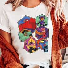 Camiseta retro de Big Hero 6 para grupos, camiseta divertida de Baymax de , camiseta a juego para cumpleaños de , conjuntos familiares para viajes a land. - Blanco - Ver 1