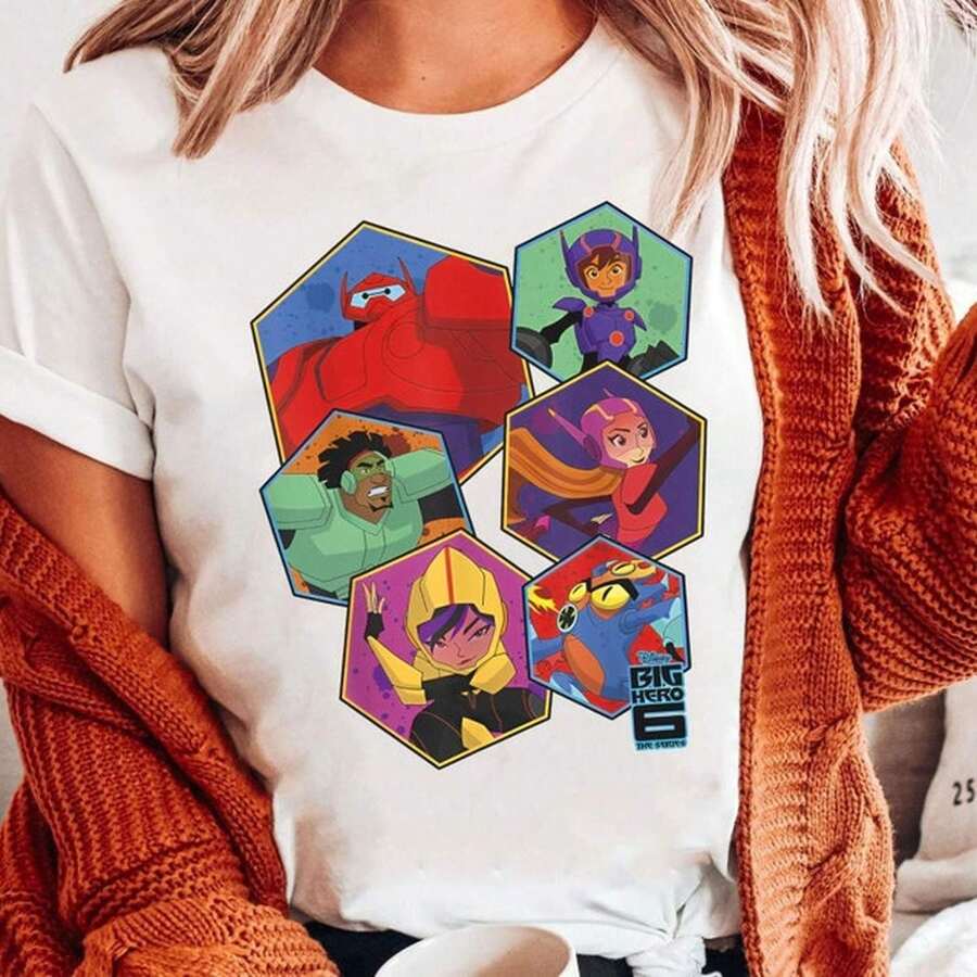 Camiseta retro de Big Hero 6 para grupos, camiseta divertida de Baymax de , camiseta a juego para cumpleaños de , conjuntos familiares para viajes a land. - Blanco - Ver 1